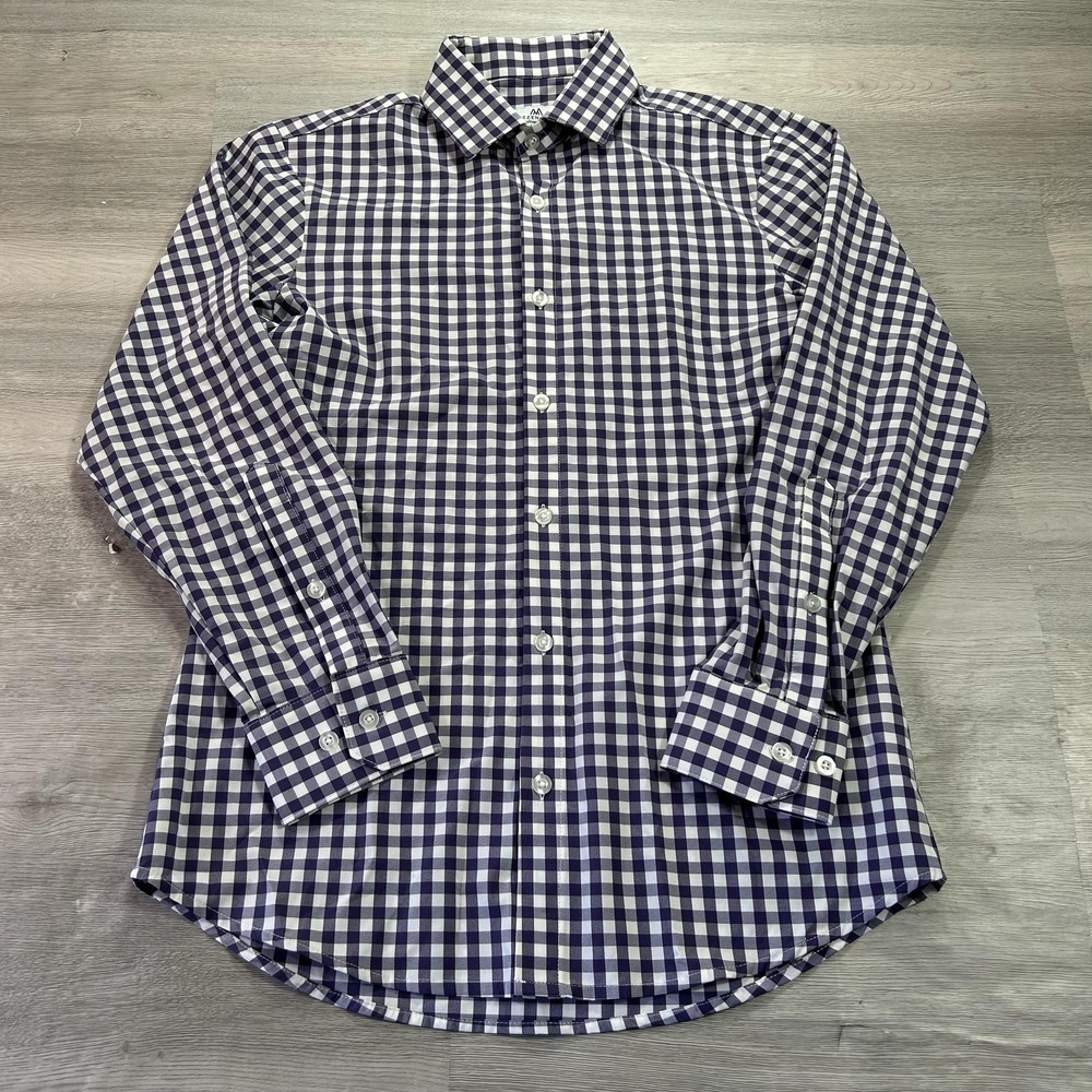 Mizzen+Main Shirt Mens Small Blue Gingham Trim Fit Stretch Non Iron Dress